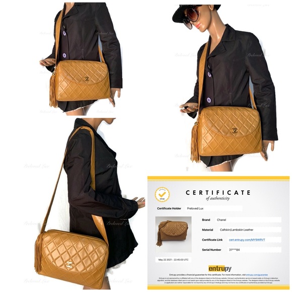 Authentic CHANEL Lambskin Camel (Dark Beige) Large Camera Bag with Tassel - Picture 11 of 12